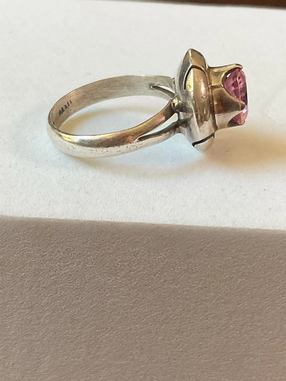Vintage Sterling Silver Pink Gemstone Ring Size 8